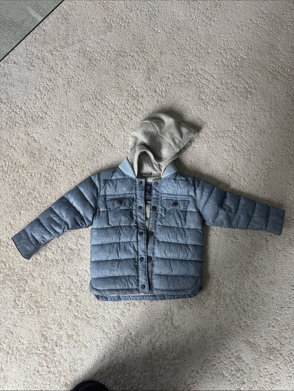 GAP Light Blue Quilted Puffer Jacket with Gray Hood